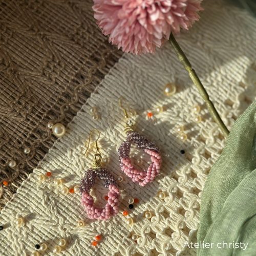 Boucles d’oreilles Mia rose violet – Image 3