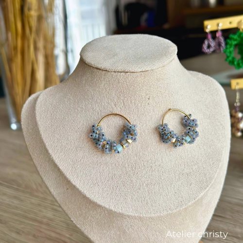 Boucles d’oreilles en perles bleues – Image 2