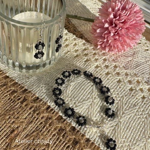Bracelet Liam noir avec ses boucles d’oreilles