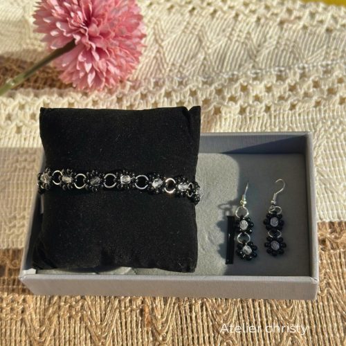 Bracelet Liam noir avec ses boucles d’oreilles – Image 3