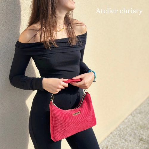 Sac Dany en velours côtelé rouge – Image 8
