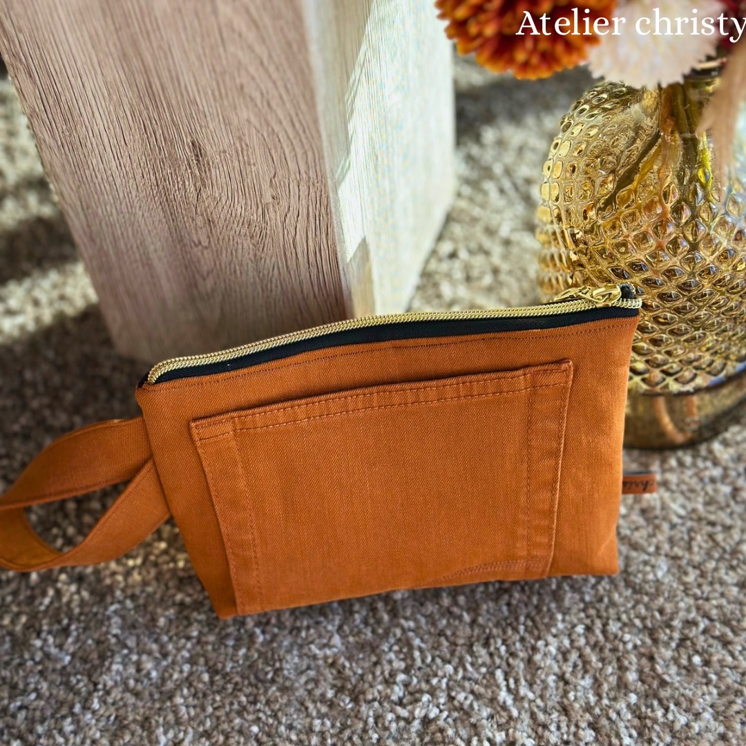 Trousse en jean marron – Image 3
