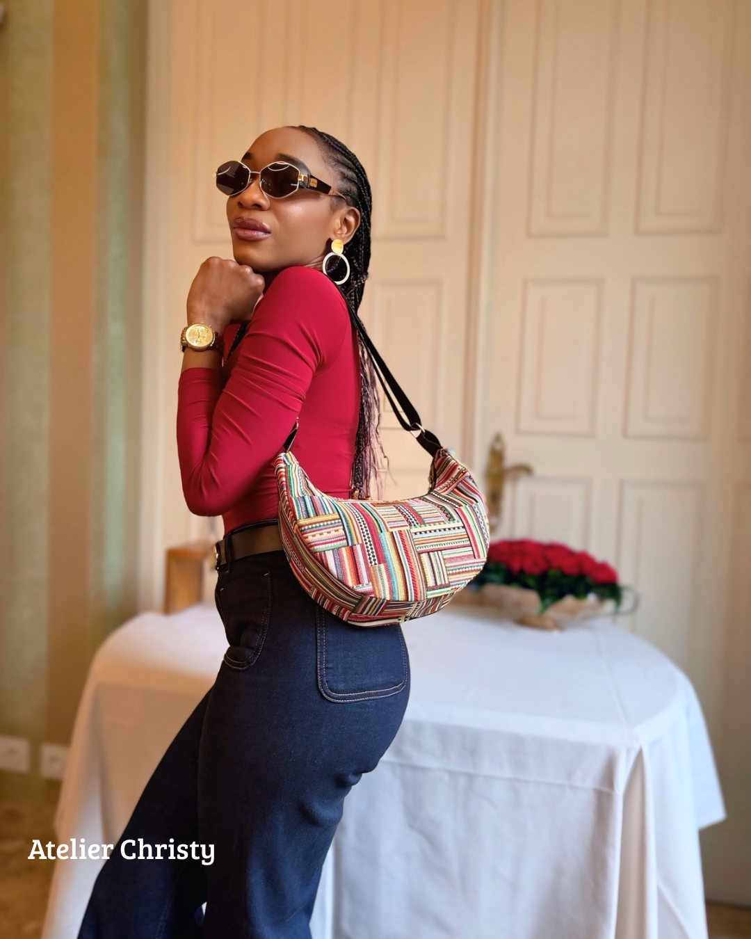 Sac Demi-Lune - ethnique toile gros fil