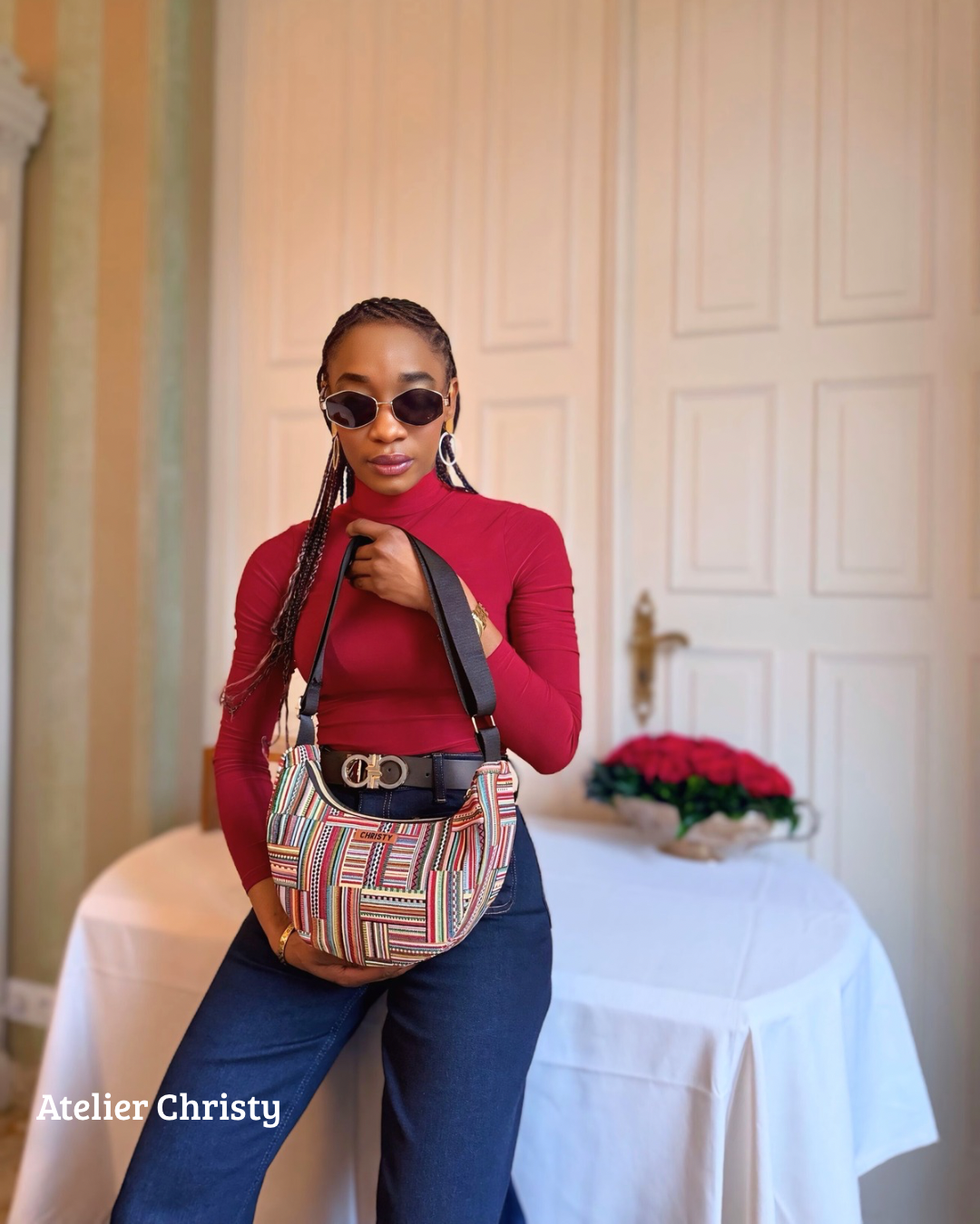 Sac Demi-Lune - ethnique toile gros fil – Image 3