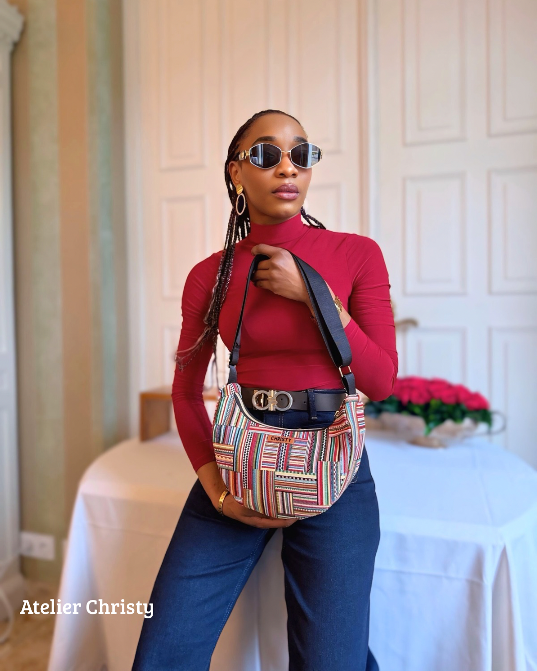 Sac Demi-Lune - ethnique toile gros fil – Image 5