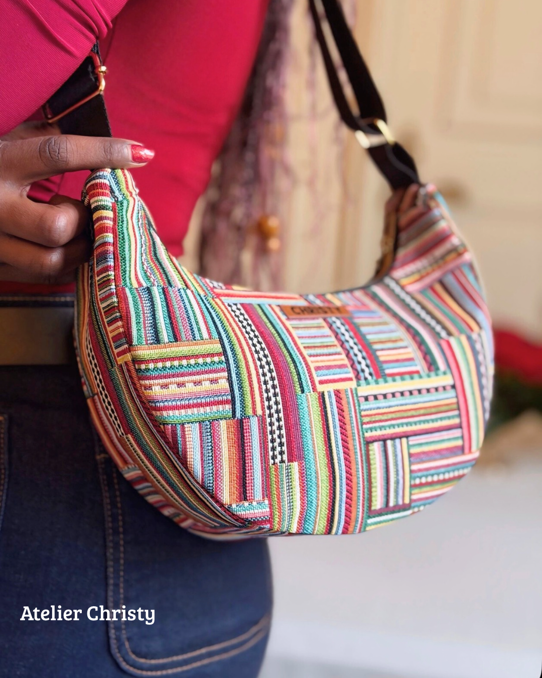 Sac Demi-Lune - ethnique toile gros fil – Image 6