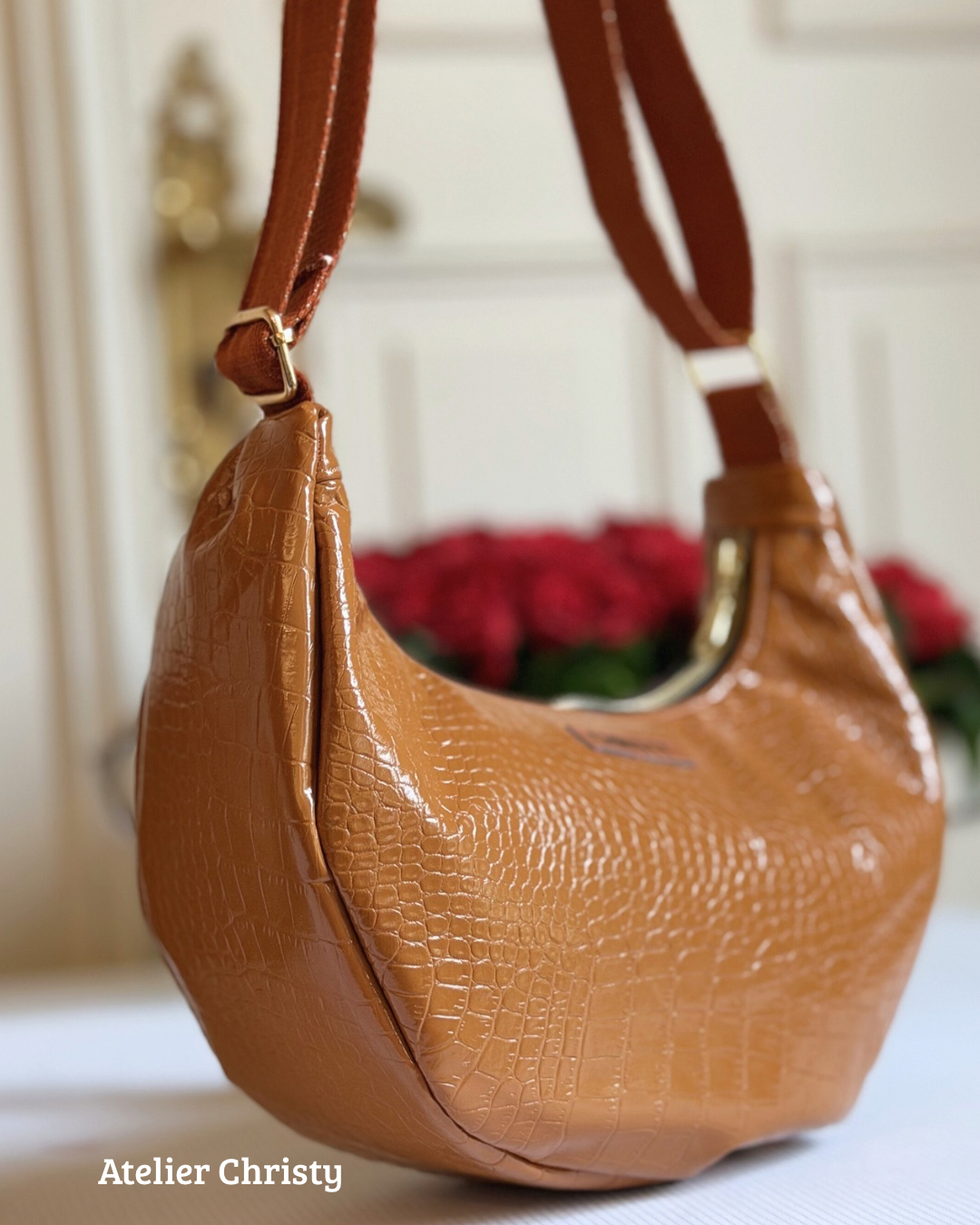 Sac Demi-Lune - orange en cuir – Image 6