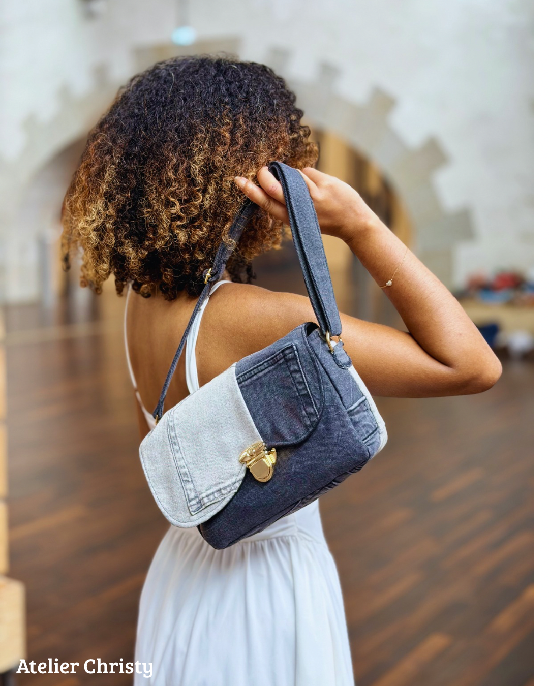 Sac Celia en jeans recyclés gris et noir – Image 2