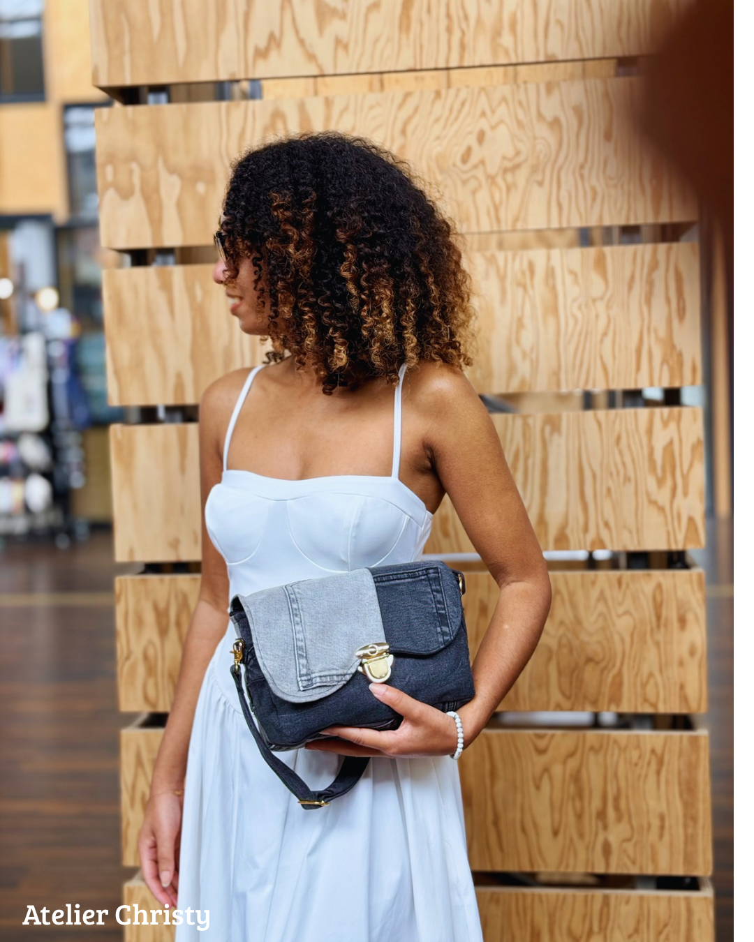 Sac Celia en jeans recyclés gris et noir – Image 4