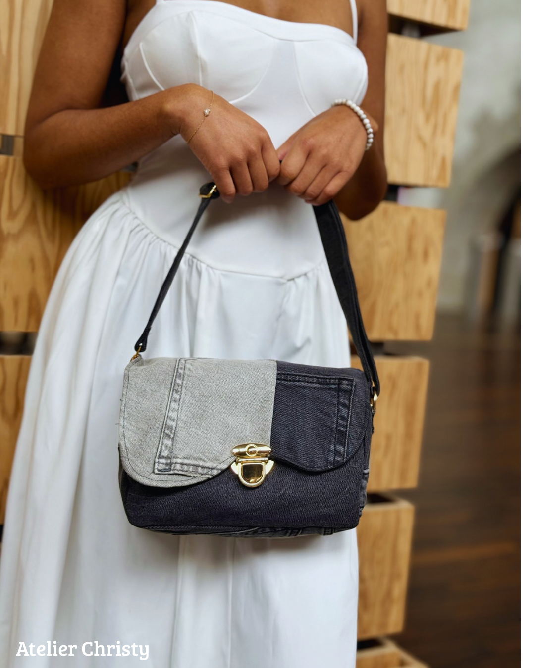 Sac Celia en jeans recyclés gris et noir – Image 8